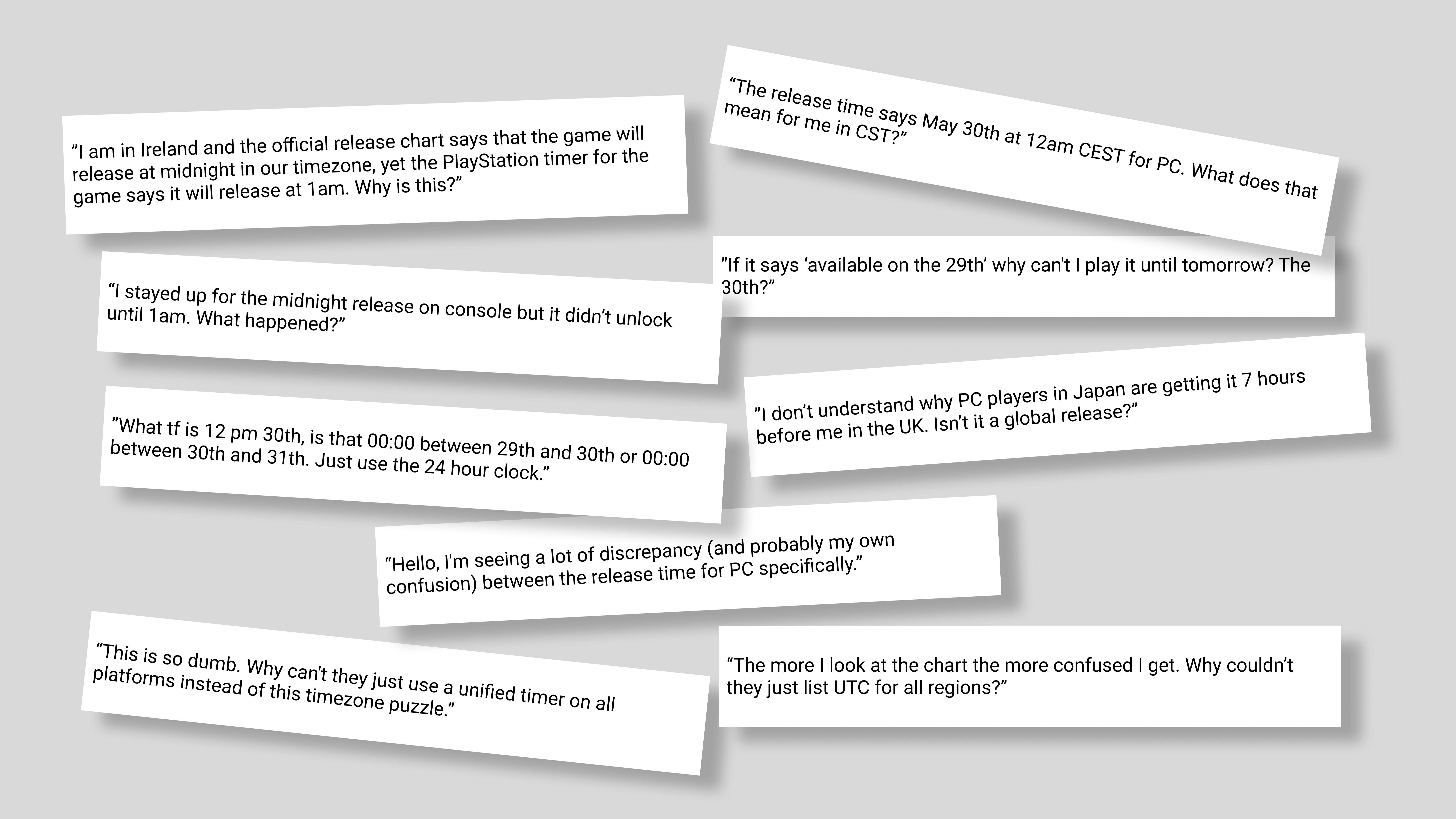 Image showing confused and frustrated fan comments about launch time